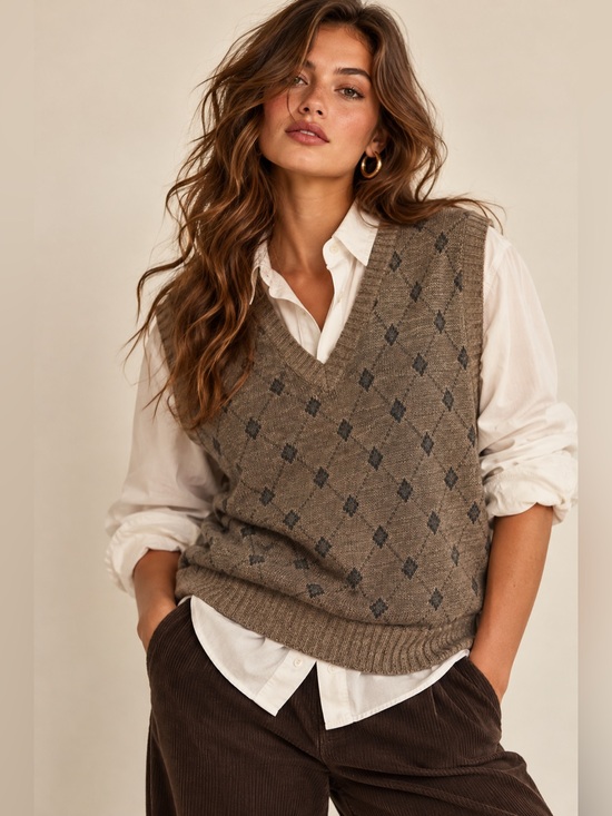 Vintage Jackets & Blazers - Vintage 80s Saturdays Wool Blend Sweater Vest XL Brown Diamond Knit Grandpa Core